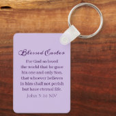 God So Loved the World Lavender Heart Cross Sleutelhanger (Achterkant)
