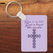 God So Loved the World Lavender Heart Cross Sleutelhanger (Voorkant)