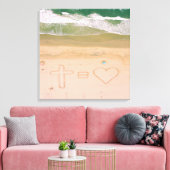 God staat gelijk aan LOVE, Jezus is Liefde, strand Canvas Afdruk (Insitu (Woonkamer))
