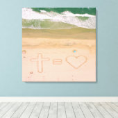 God staat gelijk aan LOVE, Jezus is Liefde, strand Canvas Afdruk (Insitu (Houten vloer))