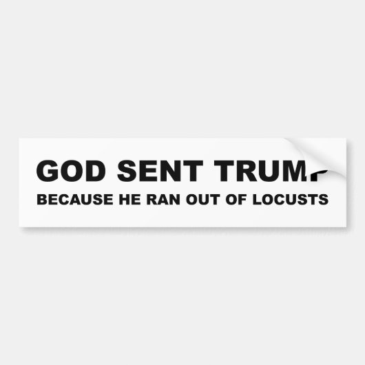 God stuurde Trump omdat hij geen sprinkhanen meer  Bumpersticker (Voorkant)