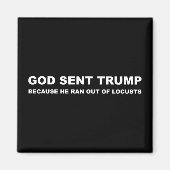 God stuurde Trump omdat hij geen sprinkhanen meer  Magneet (Voorkant)