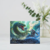 God Thor with Thorshammer fighting Midgards snake Briefkaart (Staand voorkant)