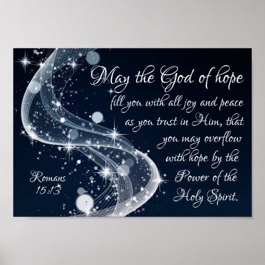 God van hoop, Romeinen 15:13 Bijbelverse. Poster (Voorkant)