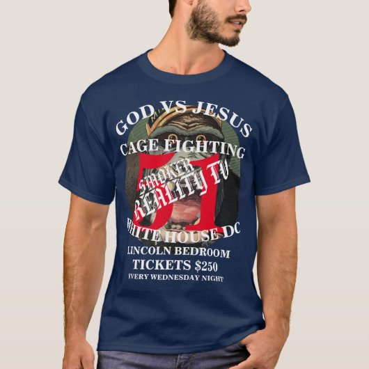 GOD VS JESUS CAGE VECHT TEGEN WASHINGTON DC LINCOL T-SHIRT (Voorkant)