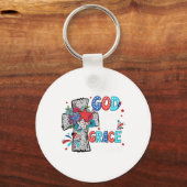God wierp Zijn genade af op U Jezus Christus Ameri Sleutelhanger (Voorkant)