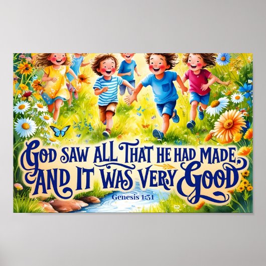 God zag alles wat Hij had Christelijk Nursery Wall Poster (Voorkant)