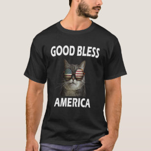 God Zegen Amerika  Kat Met Usa Vlag 4 Juli T-shirt