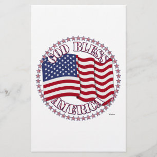 God Zegen Amerika Met De Vlag Van De VS En 50 Ster Briefpapier