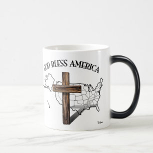 GOD ZEGEN AMERIKA met robuust kruis & omtrek van d Magische Mok