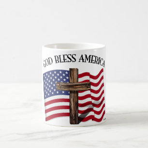 GOD ZEGEN AMERIKA met robuuste kruis & Amerikaanse Koffiemok