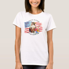 God Zegen Amerika Met Vlag/Adelaar/Bloemen T-shirt