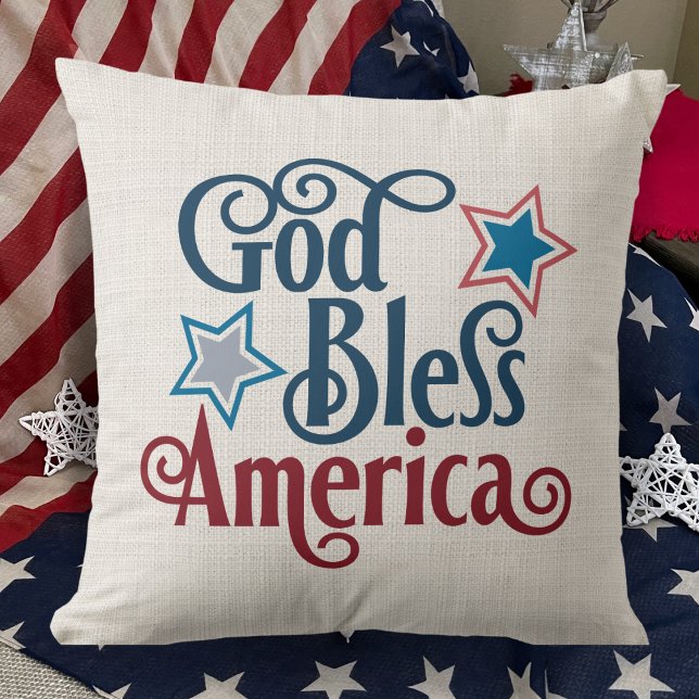 God Zegen Amerika Rood Wit en Blauw Patriottisch Kussen (Creator heeft geüpload)