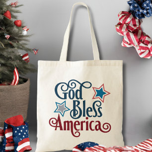 God Zegen Amerika Rood Wit en Blauw Patriottisch Tote Bag