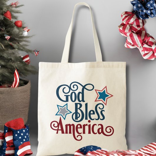 God Zegen Amerika Rood Wit en Blauw Patriottisch Tote Bag