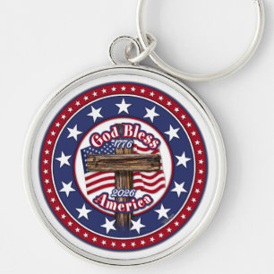 God Zegen Amerika Ruw Kruis Vlag 1776-2026 Sleutelhanger