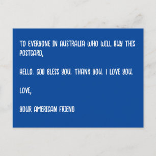 GOD Zegen Australië. Groet, je Amerikaanse vriend. Briefkaart