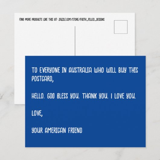 GOD Zegen Australië. Liefs, je Amerikaanse vriend. Briefkaart (Voorkant / Achterkant)