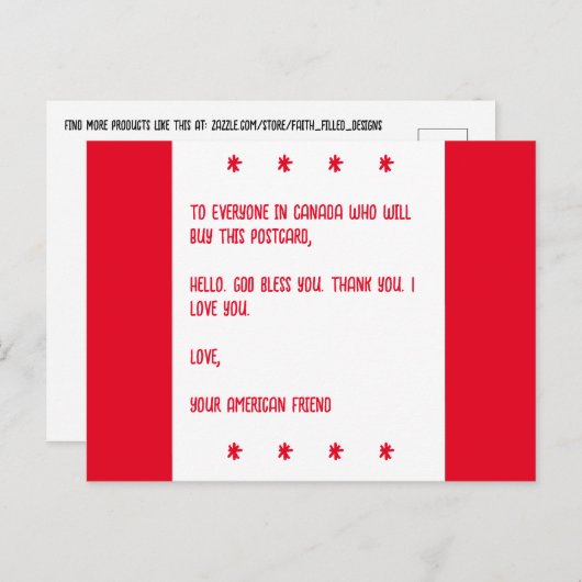 GOD Zegen Canada. Groet, Uw Amerikaanse Vriend. Briefkaart (Voorkant / Achterkant)