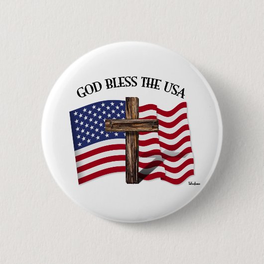 GOD ZEGEN DE VS met robuust kruis & VS vlag Ronde Button 5,7 Cm (Voorkant)