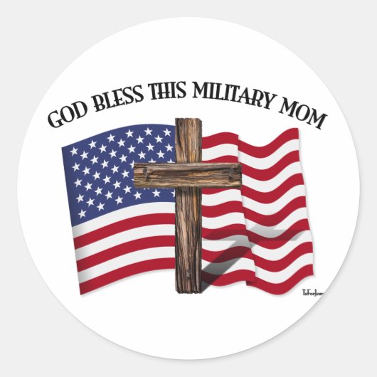GOD ZEGEN DEZE MILITAIRE MOEDER ruwe kruis & Ameri Ronde Sticker (Voorkant)