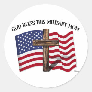GOD ZEGEN DEZE MILITAIRE MOEDER ruwe kruis & Ameri Ronde Sticker