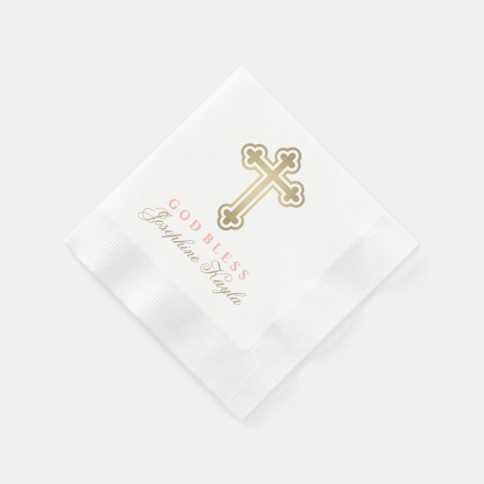 God Zegen Elegant Goud Kruis Doop Meisje Blush Servet (Hoek)