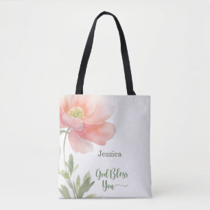 God Zegen Jou Aanmoedigen Steun Waterverf Bloem Tote Bag
