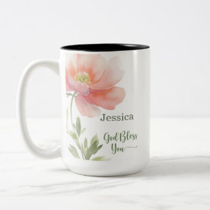 God Zegen Jou Aanmoedigen Steun Waterverf Bloem Tweekleurige Koffiemok