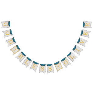 God Zegen Naam Blauwe Geode Jongens Doop Eerste Co Vlaggetjes