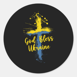God Zegen Oekraïne Kruis Christelijke Steun Bid Vo Ronde Sticker