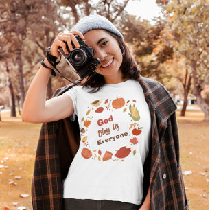 God Zegen Ons Allen Thanksgiving/Herfst Christelij T-shirt