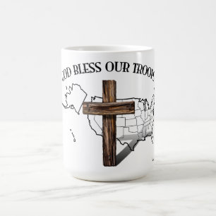 God Zegen Onze Troepen met robuuste kruis & Amerik Koffiemok