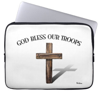 God Zegen onze Troepen met robuuste kruis Laptop Sleeve