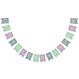 God zegene 6 letters Blauwe Groene Baptisme Commun Vlaggetjes