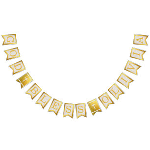 God zegene 6 letters Goud Marmer Doop Communie Vlaggetjes