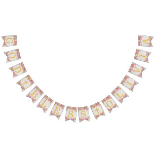 God zegene 6 letters roze orchideeën doop communie vlaggetjes