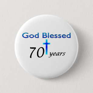 God zegene 70 jaar verjaardagscadeau ronde button 5,7 cm