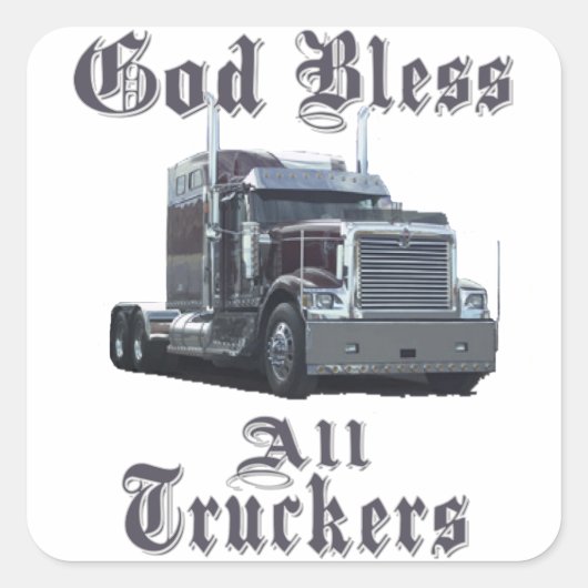 God zegene alle truckers vierkante sticker (Voorkant)