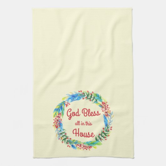 God zegene allen in dit Huis keukenhanddoek (Verticaal)