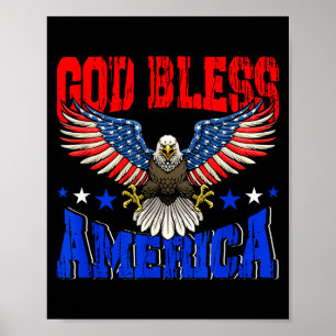 God zegene Amerika Amerikaanse adelaar vlag 4 juli Poster