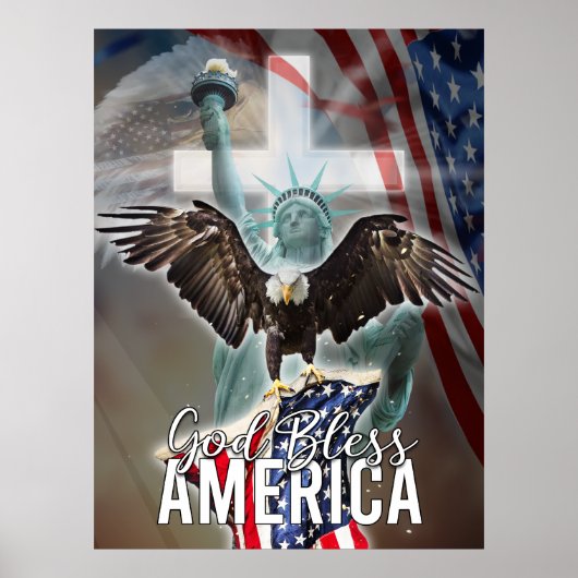 God zegene Amerika - Amerikaanse vlag Poster (Voorkant)