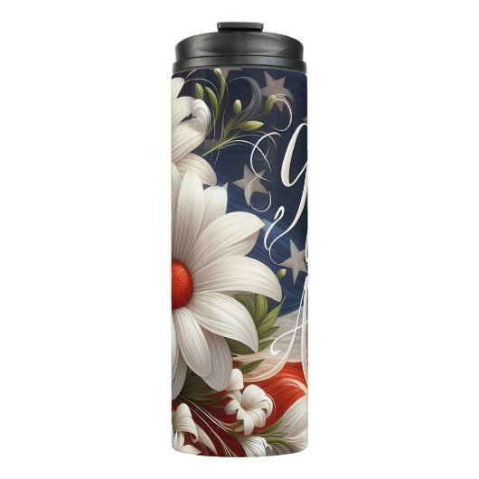 God zegene Amerika Bloemenvlag Thermosbeker (Voorkant)