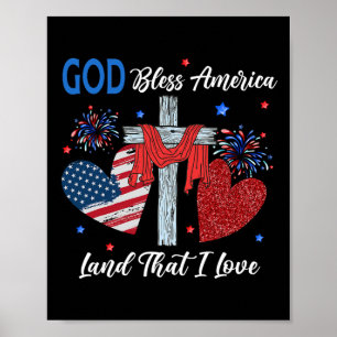 God zegene Amerika Christelijk Hart Kruis Jezus 4d Poster