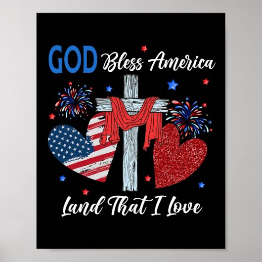 God zegene Amerika Christelijk Hart Kruis Jezus 4d Poster (Voorkant)