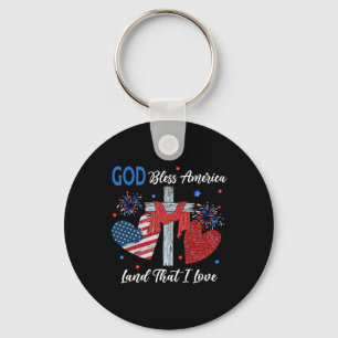 God zegene Amerika Christelijk Hart Kruis Jezus 4d Sleutelhanger