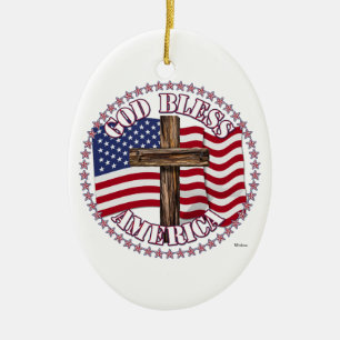 God zegene Amerika en kruis met de VS vlag 50 ster Keramisch Ornament