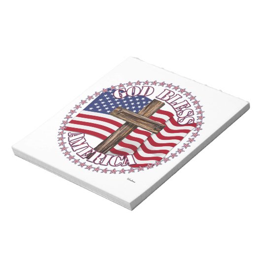 God zegene Amerika en kruis met de VS vlag 50 ster Notitieblok (Linkerzijde)