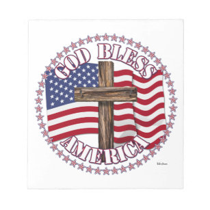 God zegene Amerika en kruis met de VS vlag 50 ster Notitieblok