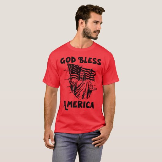 God zegene Amerika, Jezus en de Amerikaanse vlag T-shirt (Voorkant volledig)